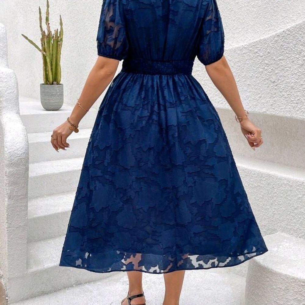 Elegant Navy Blue Lace Dress